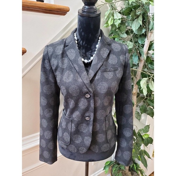 GAP The Academy Blazer Black Gray Polka Dot Wool Blend Blazer Jacket Size 4 - Picture 2 of 12